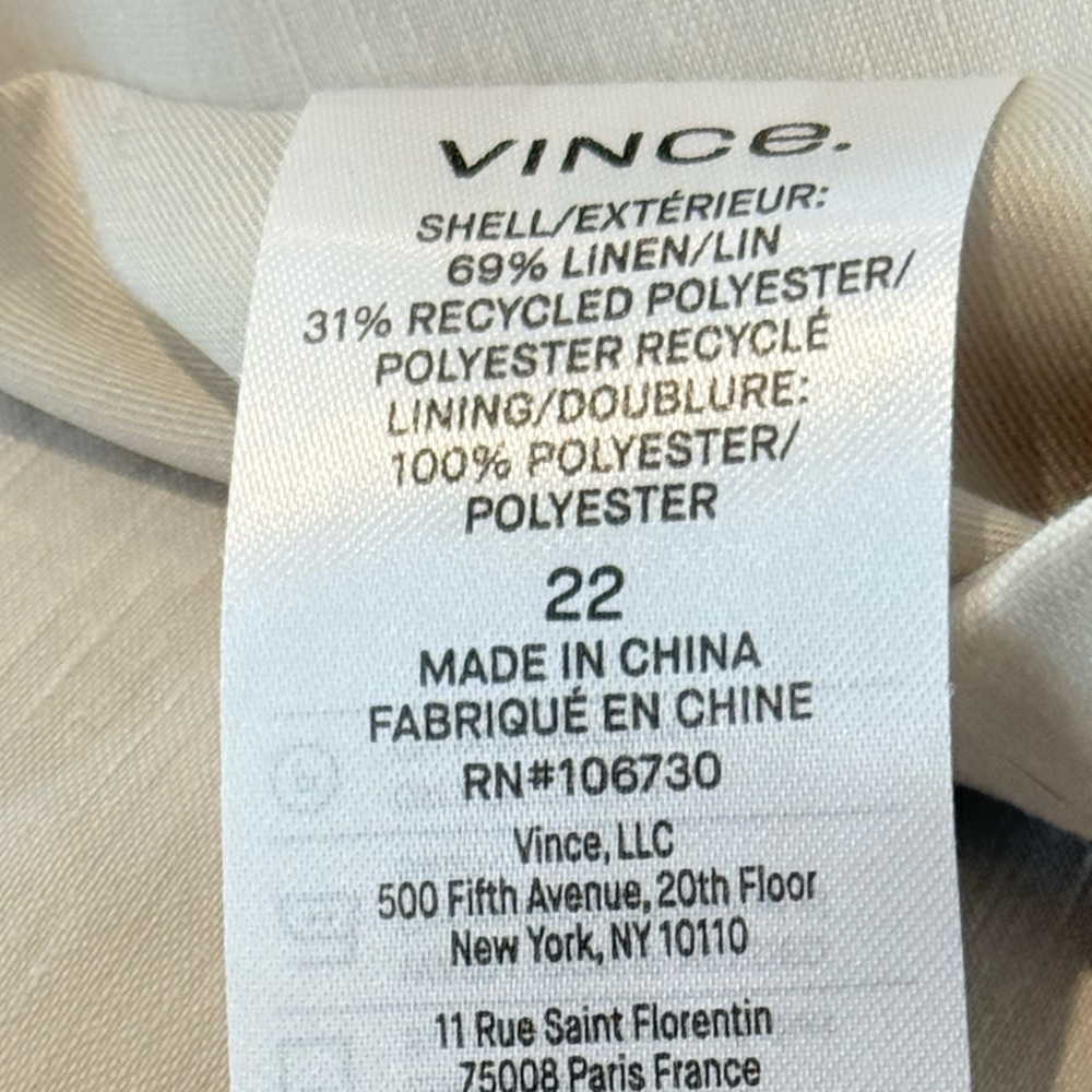 VINCE Wide Leg Linen Blend Cropped High Waist Pants Light Dove Size 22 NEW - Picture 9 of 9